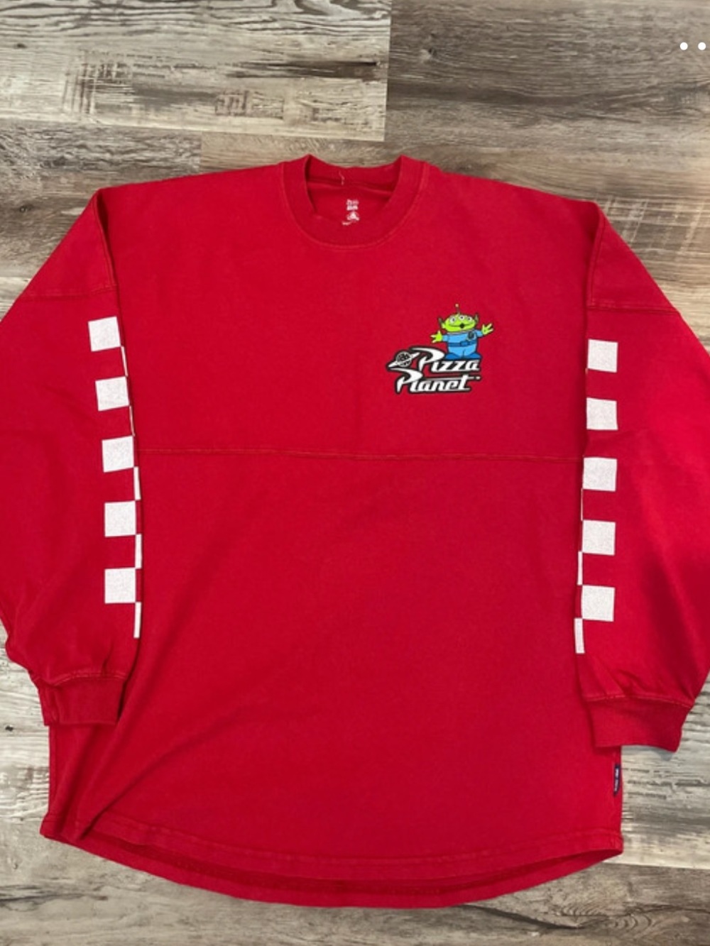 Disney Red Pizza Planet Kids Spirit Jersey with White Sleeve Accents